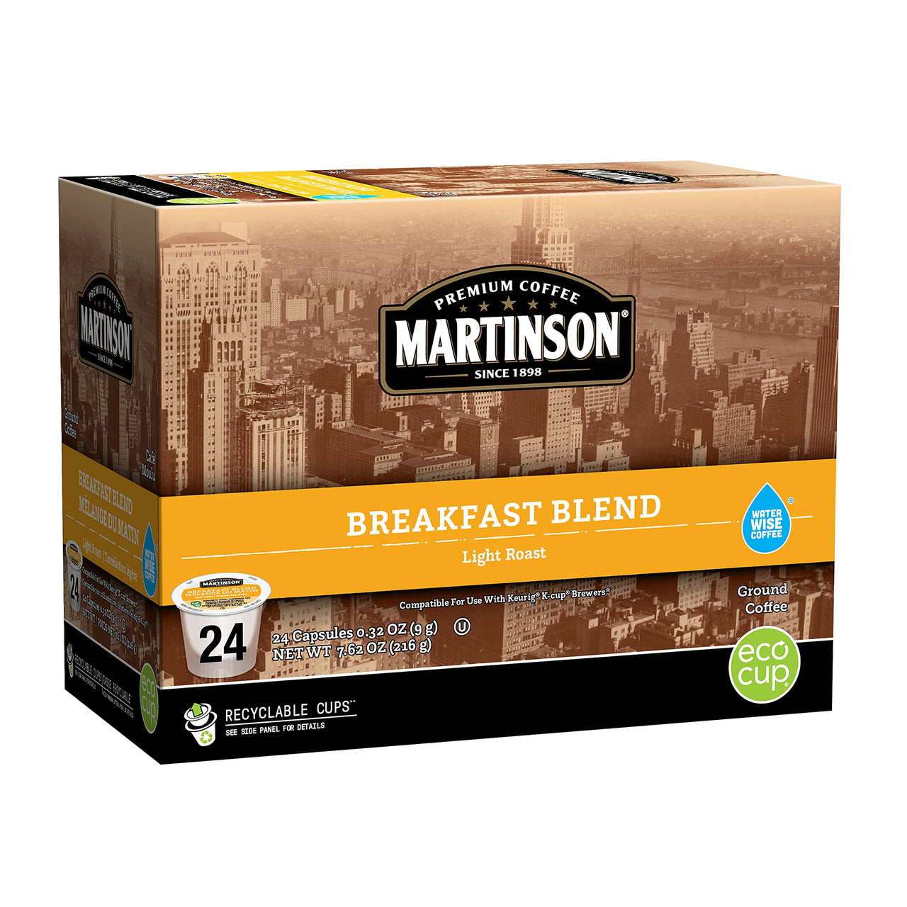 Martinson Single Serve Coffee Capsules, Breakfast Blend, Compatible with Keurig K-Cup Brewers, 24 Count