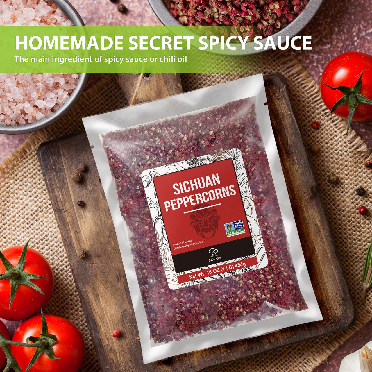 Soeos Sichuan Peppercorns, Authentic Szechuan Pepper corn, Tingle and Numbing Effect, Less Seeds, Strong Flavor, Essential for Kung Pao Chicken, Mapo Tofu, 16 oz (454g), Grade A Red Peppercorn