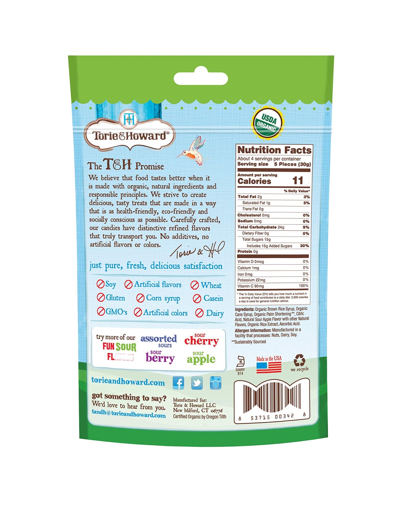 Torie and Howard Chewie Fruities, Sour Apple, 4 Ounce