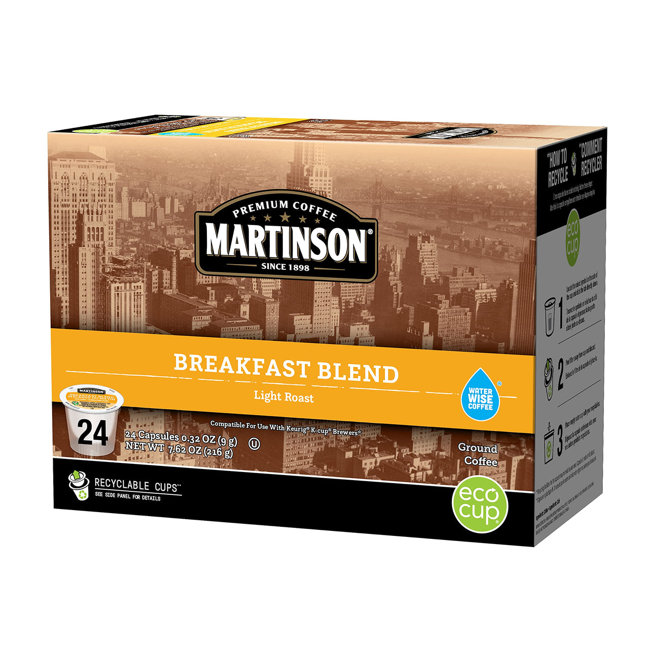 Martinson Single Serve Coffee Capsules, Breakfast Blend, Compatible with Keurig K-Cup Brewers, 24 Count