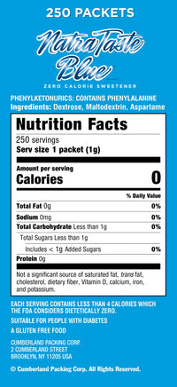NatraTaste Blue Zero Calorie Sweetener, Bulk Sugar Substitute for Coffee, Iced Tea, Lemonade, Hot & Cold Drinks, Baking, Cooking, Low Carb, Vegan, Sugar Alternative, 250 Packets Value Box (1 pack)