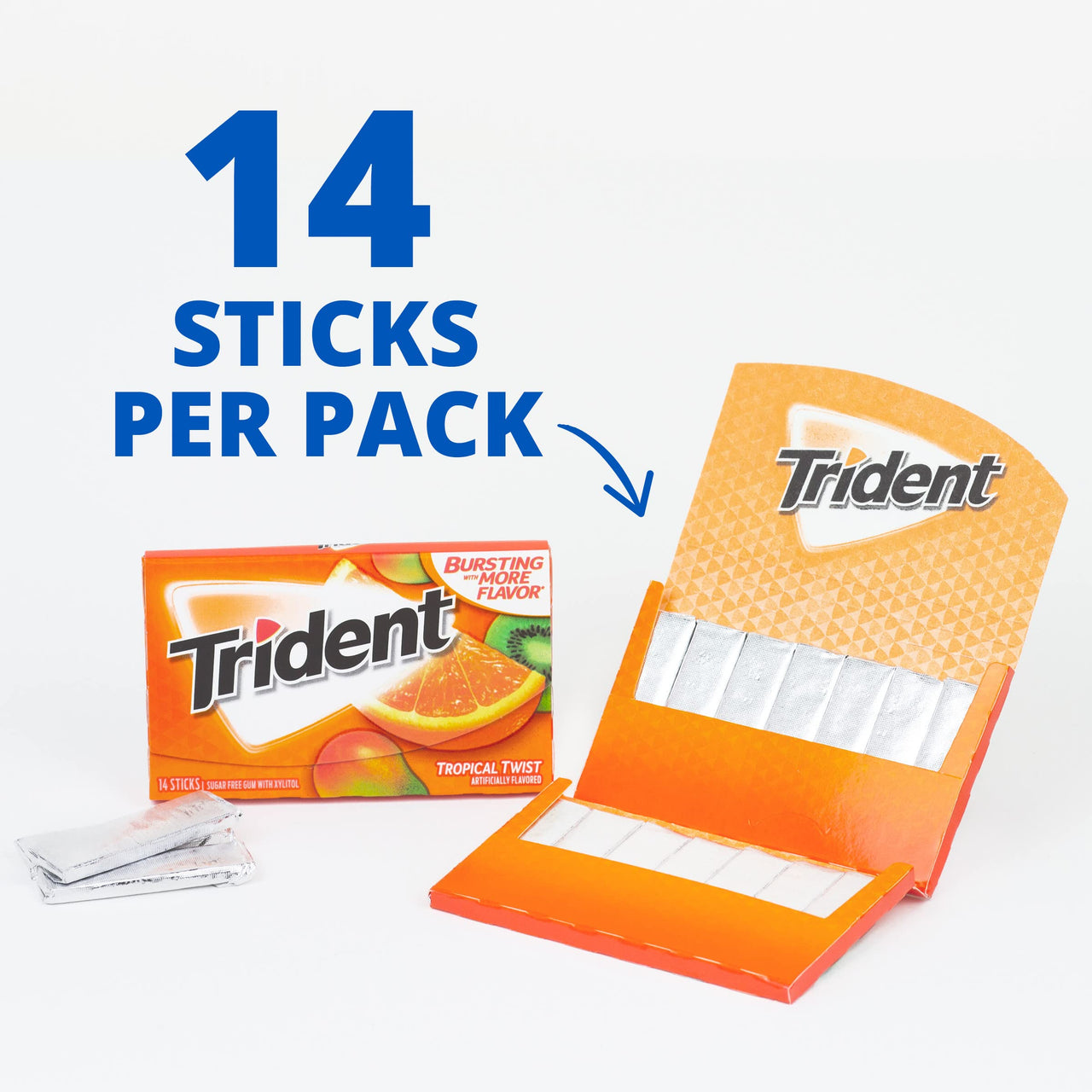 Trident Tropical Twist Sugar Free Gum, 12 Packs of 14 Pieces (168 Total Pieces)