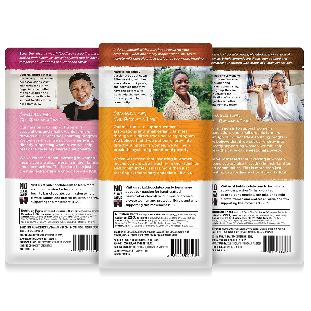 K'UL Chocolate Bars | 3 Pack Burnt Maple Crunch + Sea Salt Almond + Himalayan Sea Salt Milk & Dark Chocolate | Organic, Vegan Chocolate, Gluten Free, Soy Free, Non-GMO, Bean-to-Bar, Fair Trade Milk & Dark Chocolate