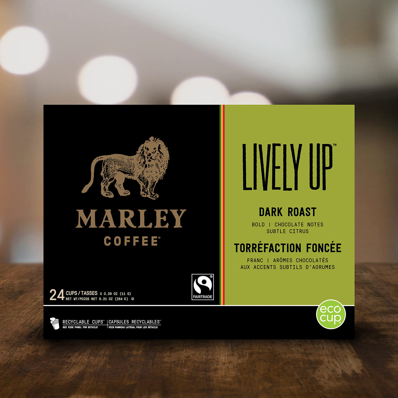 Marley Coffee Lively Up, Fairtrade Certified, Dark Roast Coffee, Keurig K-Cup Brewer Compatible Pods, 24 Count
