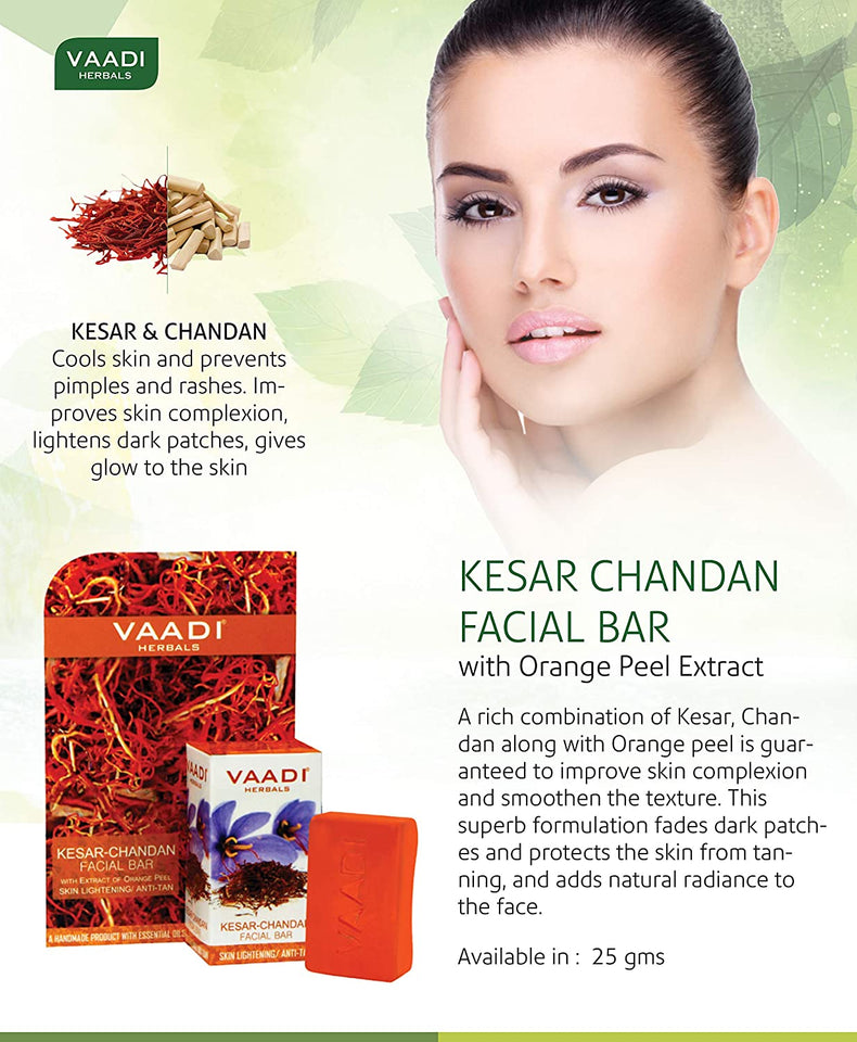 Vaadi Herbals Value Kesar Chandan Facial Bars with Extract of Orange Peel, 25gm x 4