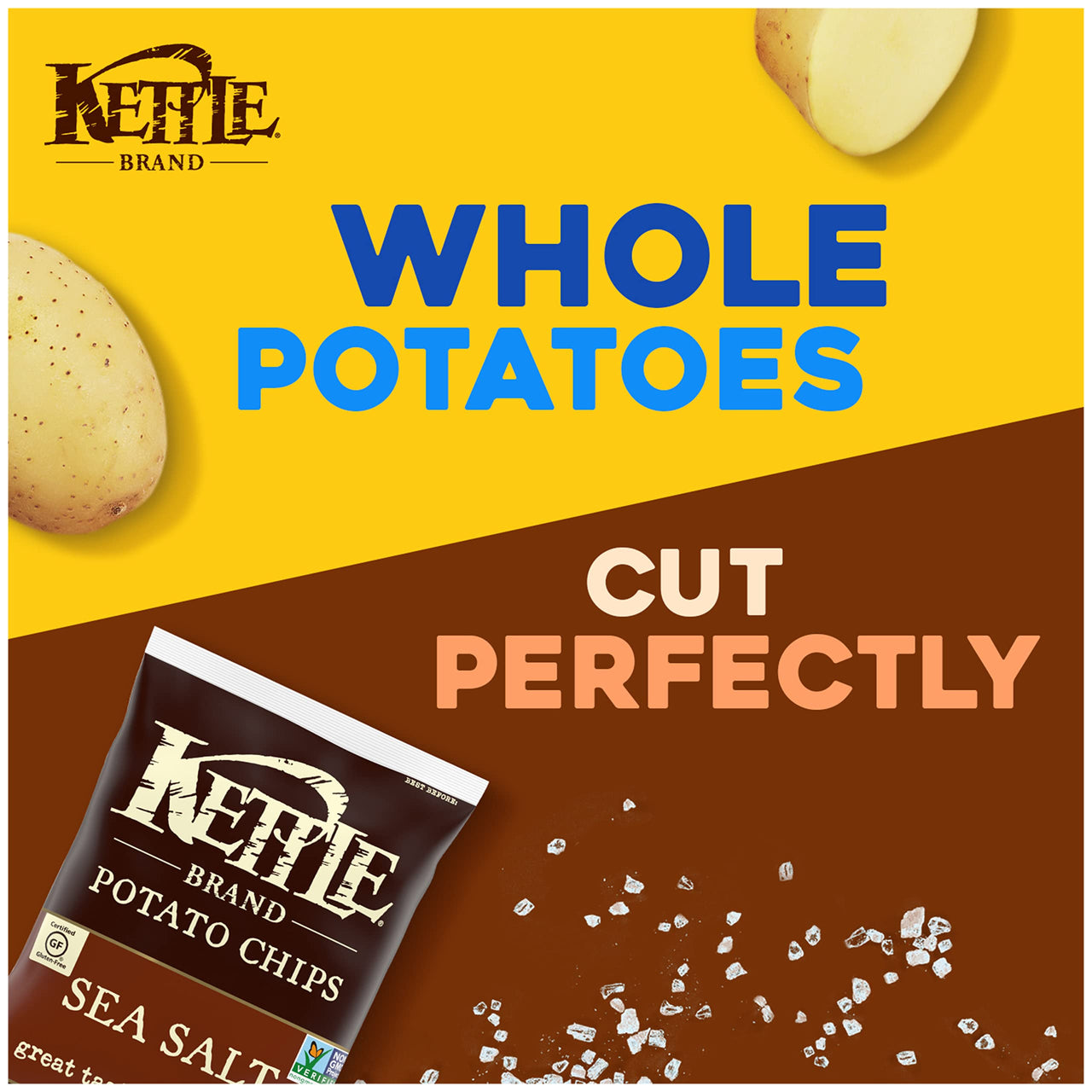 Kettle Brand Potato Chips, Sea Salt Kettle Chips, Snack Bag, 2 Oz (Pack of 6)