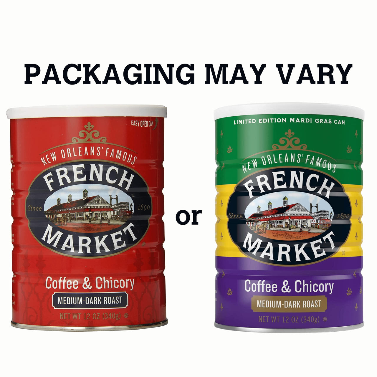 French Market Coffee, Coffee and Chicory, Medium-Dark Roast Ground Coffee, 12 Ounce Metal Can