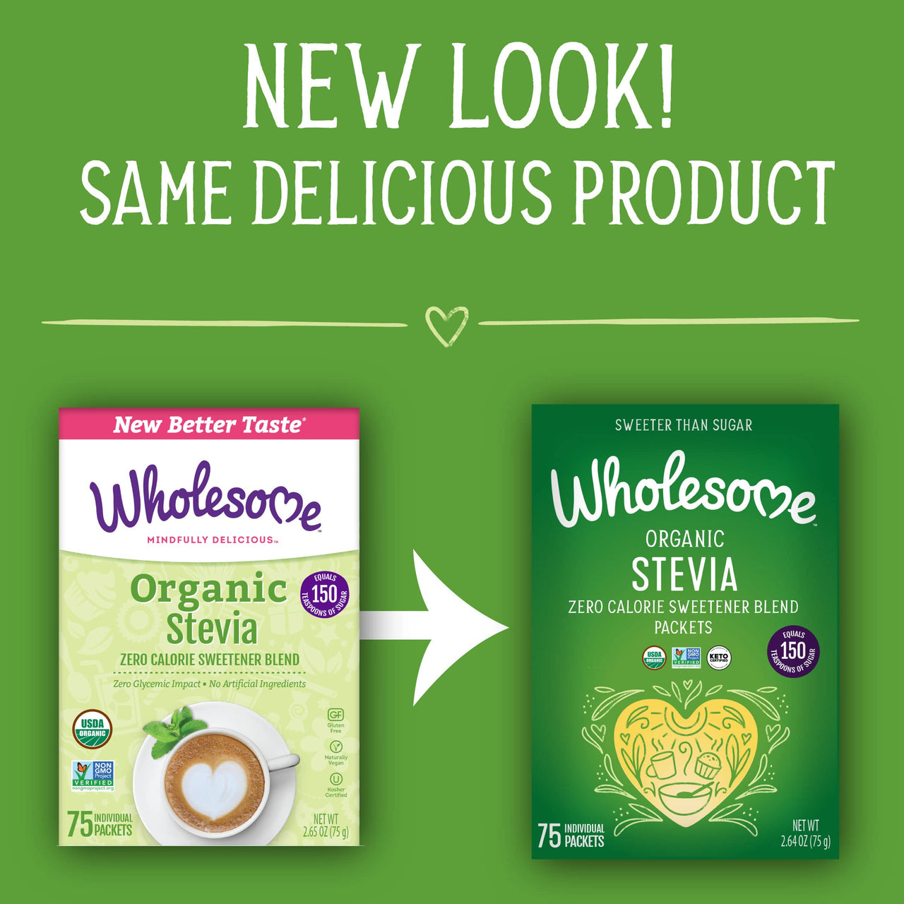 Wholesome Organic Stevia, Zero Calorie Sweetener Blend, Non GMO & Gluten Free, 2.64 Oz (Pack of 75)