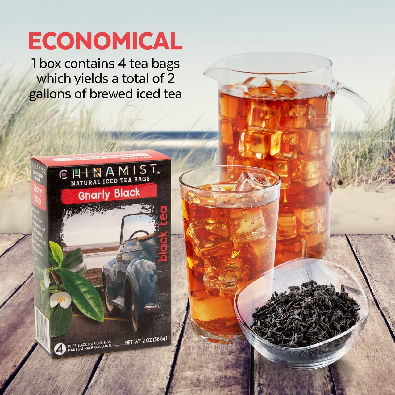 China Mist - Naturally Flavored Gnarly Black Iced Tea Bags - Each Tea Bag Yields 1/2 Gallon