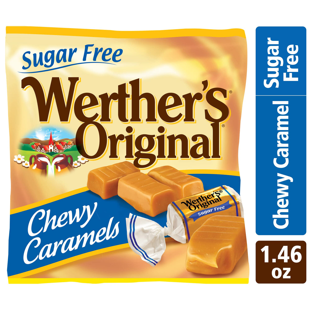 Werther's  Original Chewy Sugar Free Caramel Candy, 1.46 Oz Bags (Pack of 12)