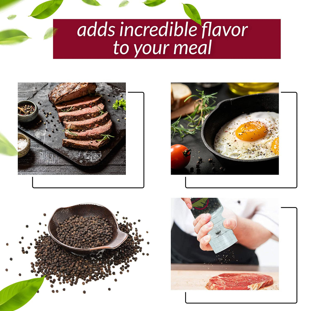 Himalayan Chef Whole Black Peppercorns, Square Plastic Grinder-6.17oz