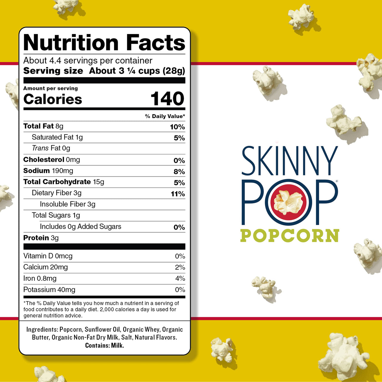 SkinnyPop Butter Popcorn, Gluten Free, Non-GMO, Healthy Popcorn Snacks, Easter Snacks, Skinny Pop, 4.4oz Grocery Size Bag