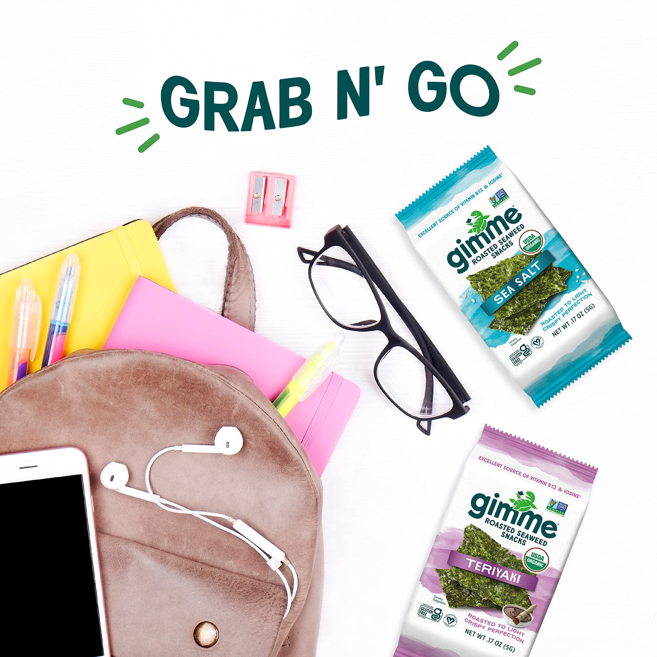 gimMe - Teriyaki - 12 Count (17oz)- Organic Roasted Seaweed Sheets - Keto, Vegan, Gluten Free - Great Source of Iodine & Omega 3s - Healthy On-The-Go Snack for Kids & Adults