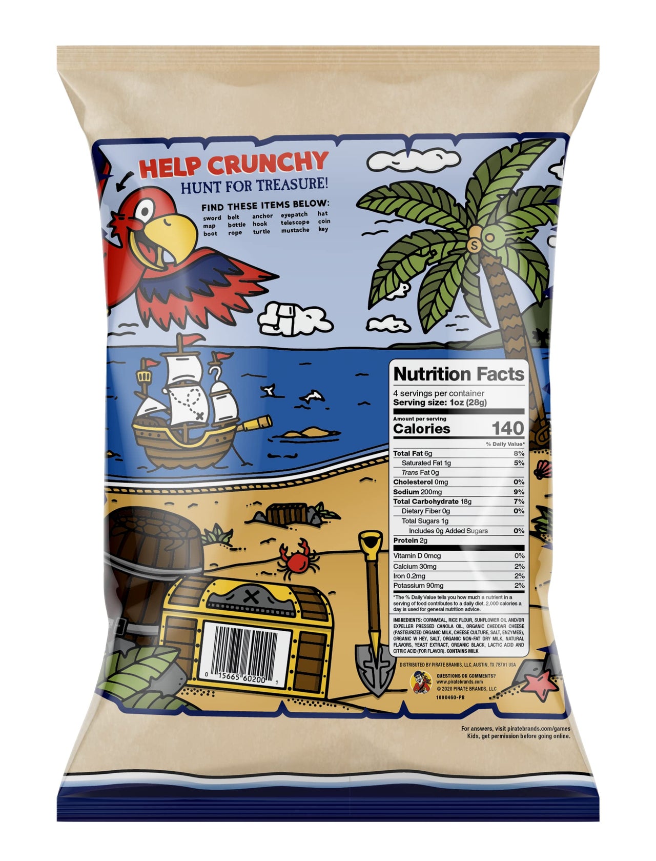 Pirate's  Booty Aged White Cheddar Cheese Puffs, Gluten Free, Healthy Kids Snacks, Easter Snacks, 4oz Grocery Size Snack Bag