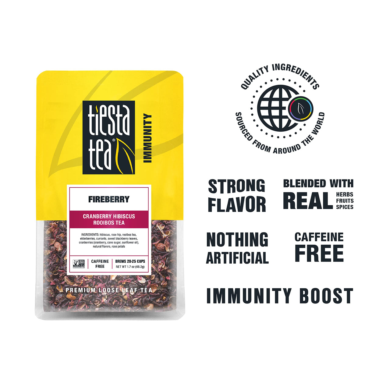 Tiesta Tea - Fireberry, Loose Leaf Cranberry Hibiscus Rooibos Tea, Non-Caffeinated, Hot & Iced Tea, 1.7 oz Pouch - 25 Cups, Natural Flavored, Hibiscus Rooibos Tea Loose Leaf