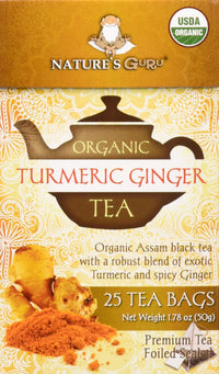 Nature's  Guru Organic Whole Leaf Black Tea Turmeric Ginger 25 Count Individual Tea Bags
