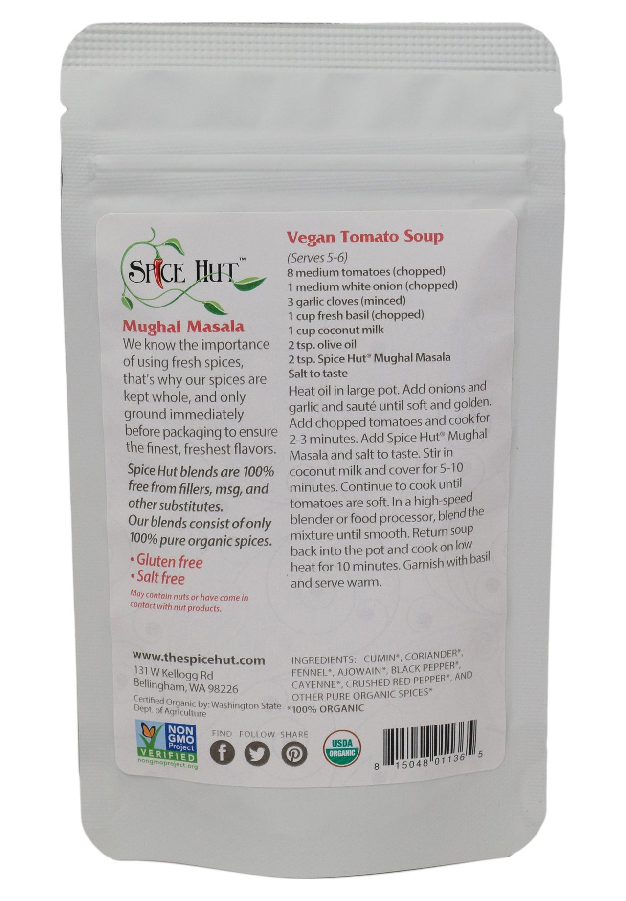 The Spice Hut Organic Mughal Masala Seasoning, Quick & Easy Spice Blend for Indian Cooking, 2 oz