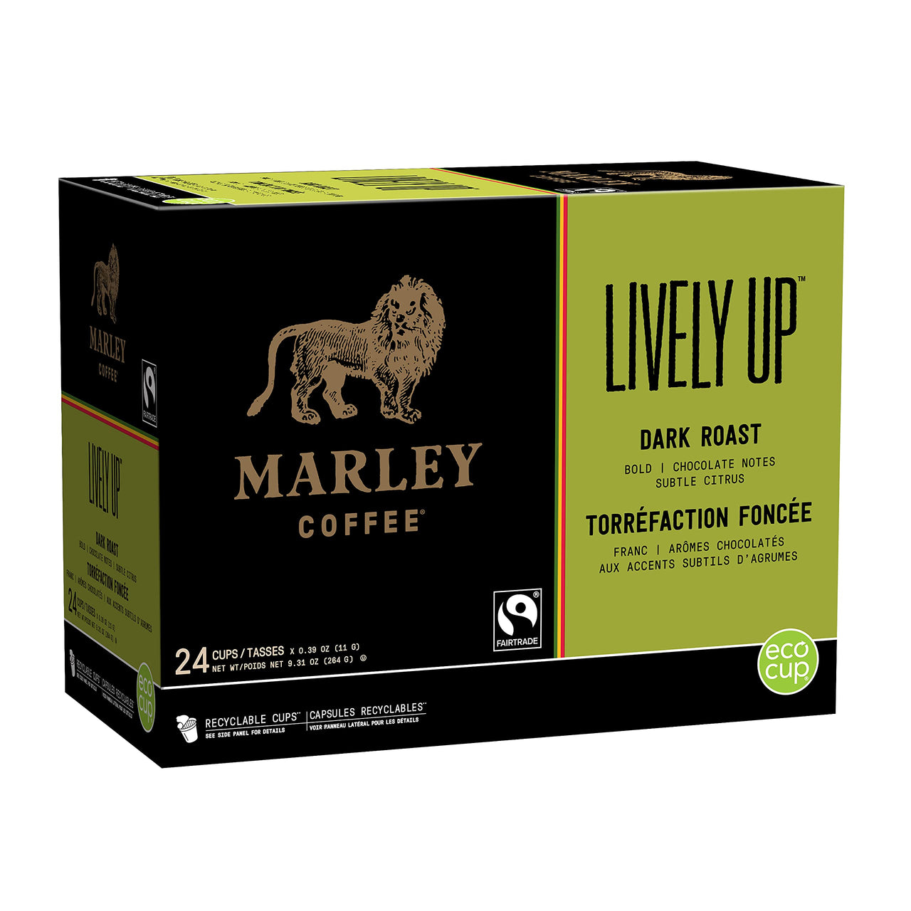 Marley Coffee Lively Up, Fairtrade Certified, Dark Roast Coffee, Keurig K-Cup Brewer Compatible Pods, 24 Count