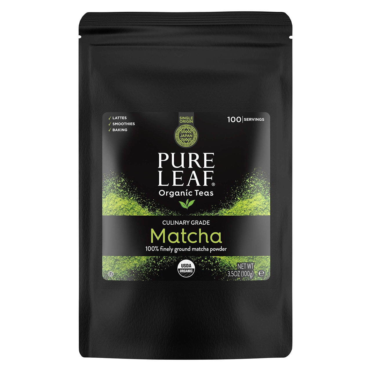 Pure Leaf 100% Organic Matcha Green Tea Powder for Green Tea Matcha Latte, Matcha baking recipes, Green Tea Smoothies Matcha Powder 100g Value Size, 3.5 Ounce