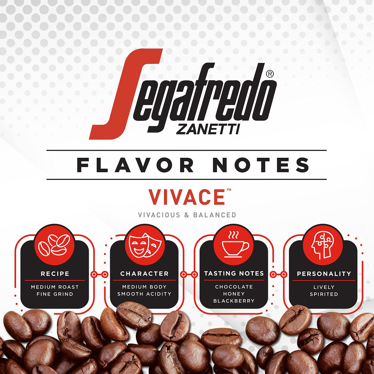 Segafredo Zanetti Tempo Blend Whole Bean Coffee, Vivace Medium Roast  10 Oz Bag  Made With Arabica Coffee, World-Class Coffee Experience, Vivacious & Balanced Flavor