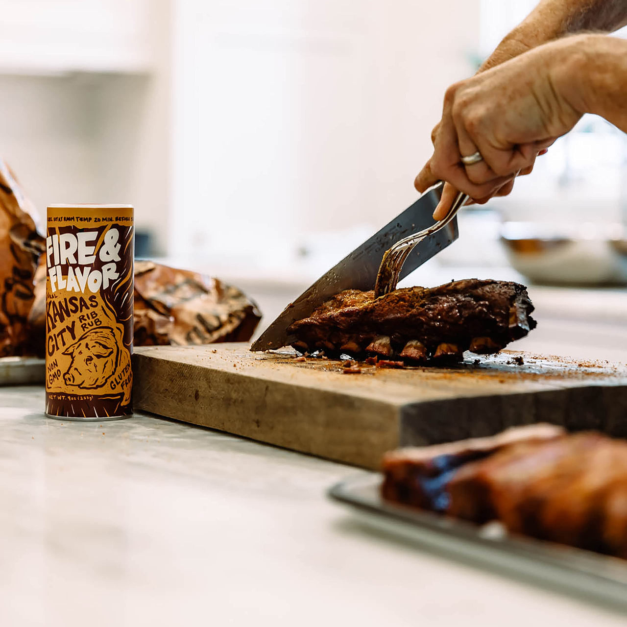 Fire & Flavor Kansas City Rib Rub, Authentic Kansas City BBQ Flavored Dry Seasoning for Ribs, Signature Blend, Gluten Free, Kosher, GMO Free, 9oz