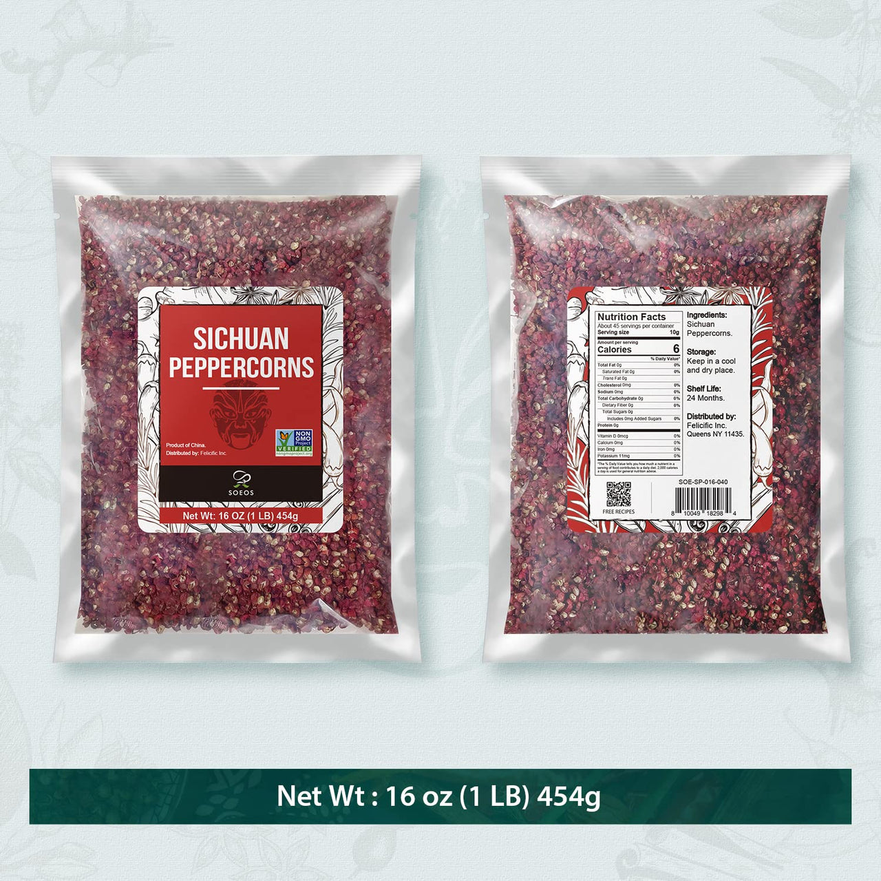 Soeos Sichuan Peppercorns, Authentic Szechuan Pepper corn, Tingle and Numbing Effect, Less Seeds, Strong Flavor, Essential for Kung Pao Chicken, Mapo Tofu, 16 oz (454g), Grade A Red Peppercorn