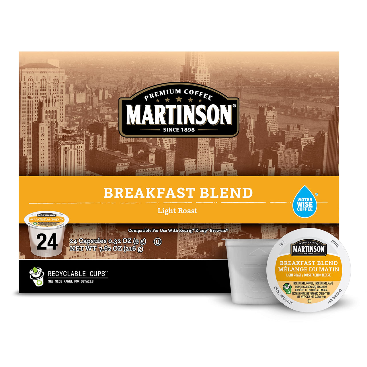 Martinson Single Serve Coffee Capsules, Breakfast Blend, Compatible with Keurig K-Cup Brewers, 24 Count