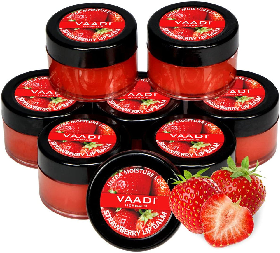 Lip Balm Ultra Moisturizer Lock Strawberry & Honey Flavor All Natural Pack of 8 X 10 Gms(0.35 Ounces) in Tin - Vaadi Herbals