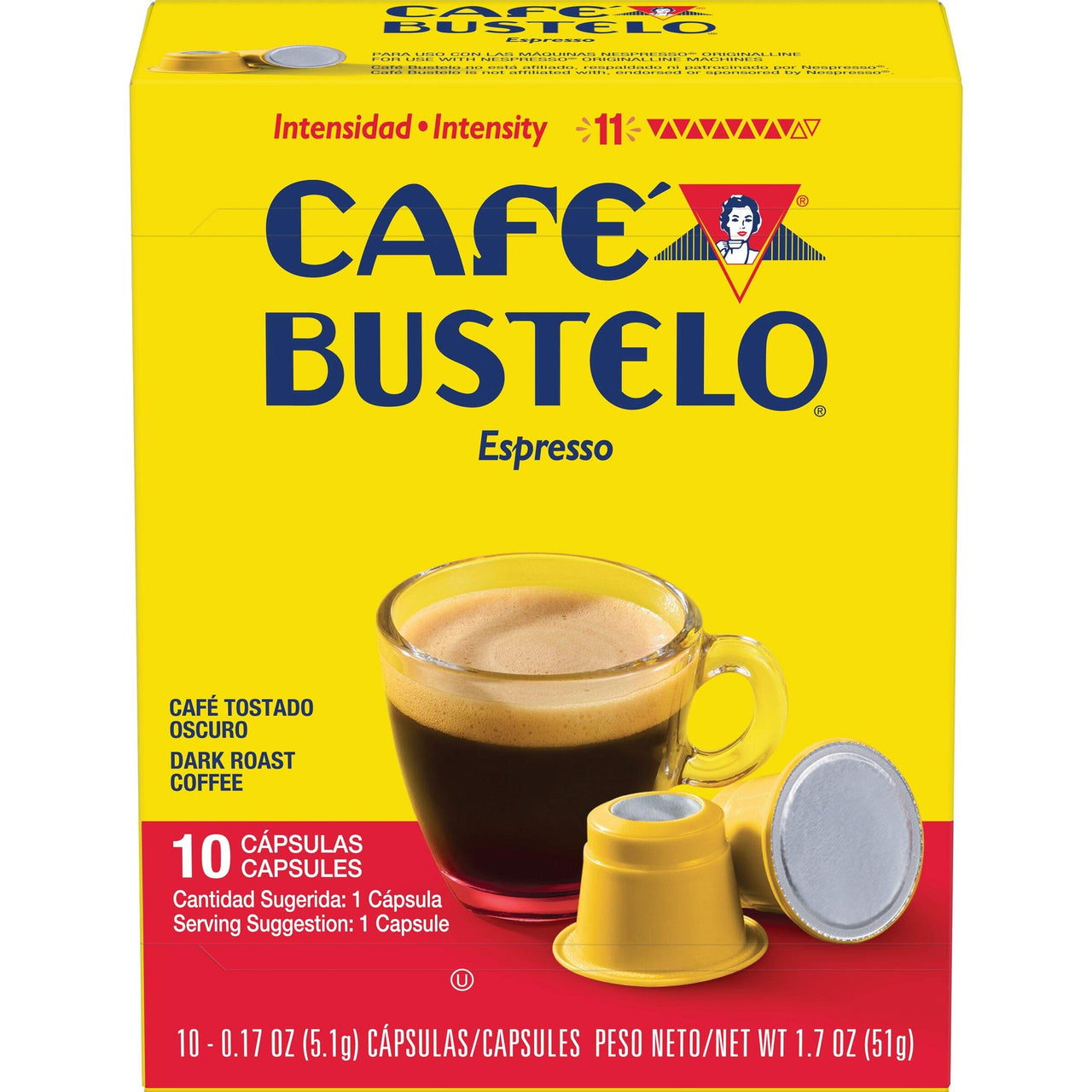 Caf Bustelo Espresso Dark Roast Coffee, 10 Count Capsules for Espresso Machines, 11 Intensity (Packaging May Vary)