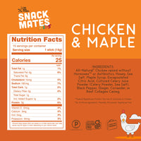 Snack Mates By The New Primal, Chicken And Maple Mini Sticks, All Natural Chicken, High Protein And Low Sugar Kids Snack, Certified Paleo, Certified Gluten Free, Lunchbox Friendly, 15 Sticks Per Bag