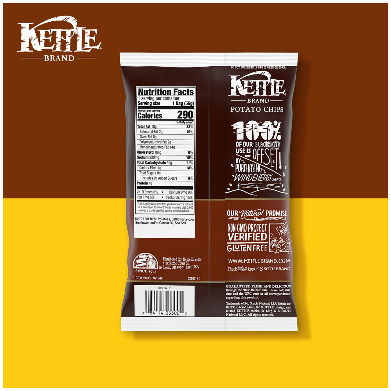 Kettle Brand Potato Chips, Sea Salt Kettle Chips, Snack Bag, 2 Oz (Pack of 6)