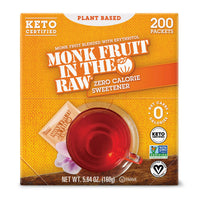 MONK FRUIT IN THE RAW, Natural Monk Fruit Sweetener w/Erythritol, Sugar-Free, Keto, Gluten Free, Zero Calorie, Low Carb, Vegan Sugar Substitute, 200 Count Packets (Pack of 1)
