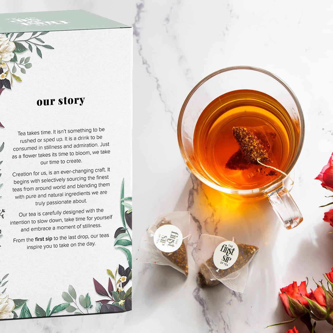 Vanilla Blossom Black Tea, Tea Bags, Rose, Orange & Vanilla, High Caffeine, Perfect Iced & Hot Tea - 16 Cups | The Spice Hut, First Sip of Tea