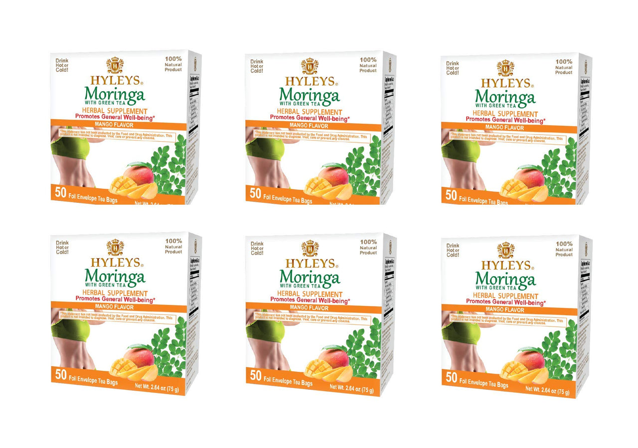 Hyleys Tea Moringa Oleifera with Mango Flavor - 50 Tea Bags (6 Pack - 300 Tea Bags total) (Miracle Tree Tea)