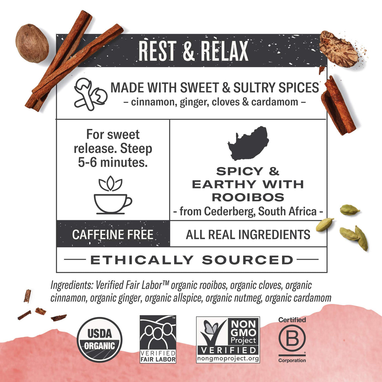 Numi Organic Tea Rooibos Chai, 18 Count Box of Tea Bags, Herbal Teasan, Caffeine-Free (Packaging May Vary)