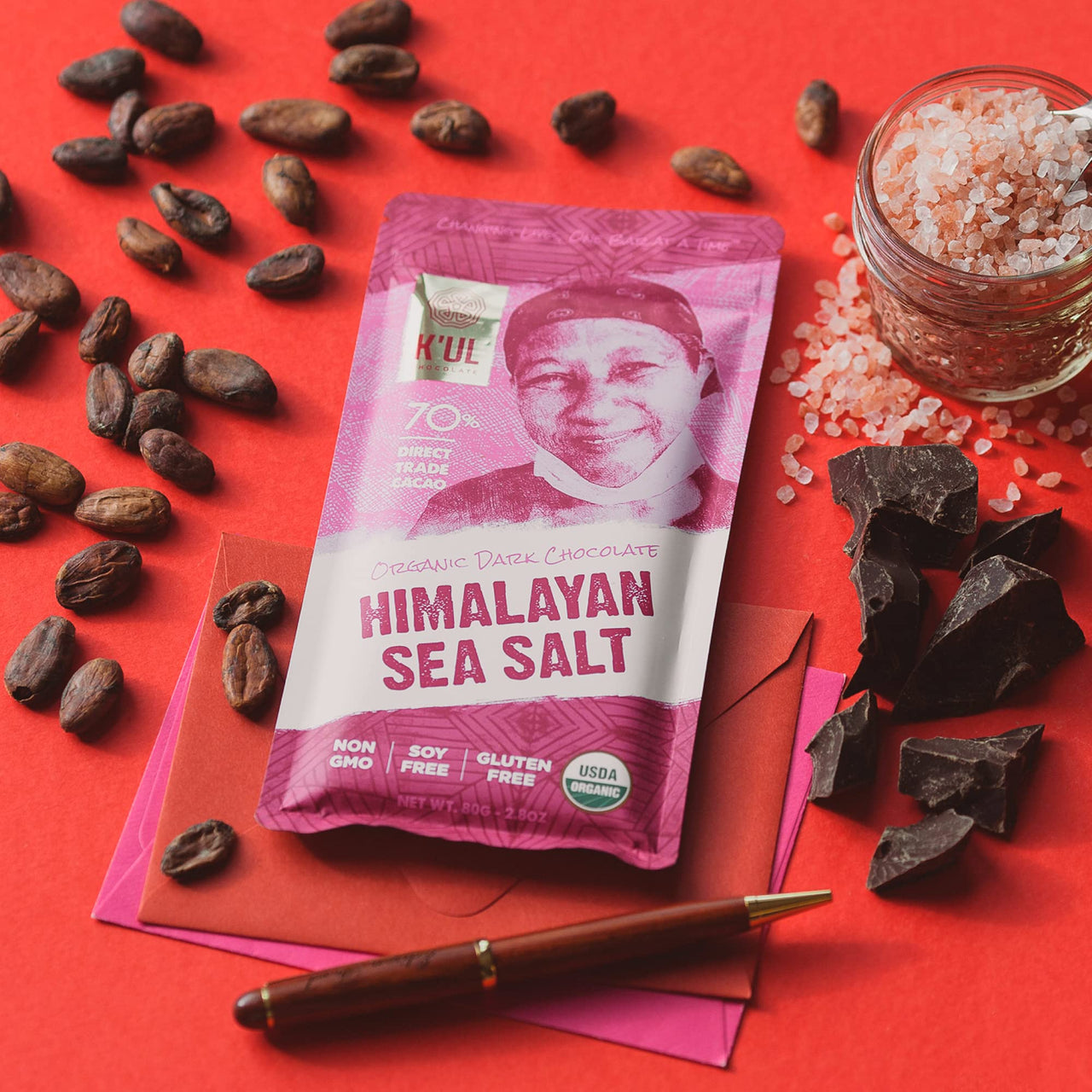 K'UL Chocolate Bars | 5 Pack Himalayan Sea Salt Dark Chocolate 70% Cacao |Organic, Vegan Chocolate, Gluten Free, Soy Free, Non-GMO, Bean-to-Bar, Fair Trade Dark Chocolate