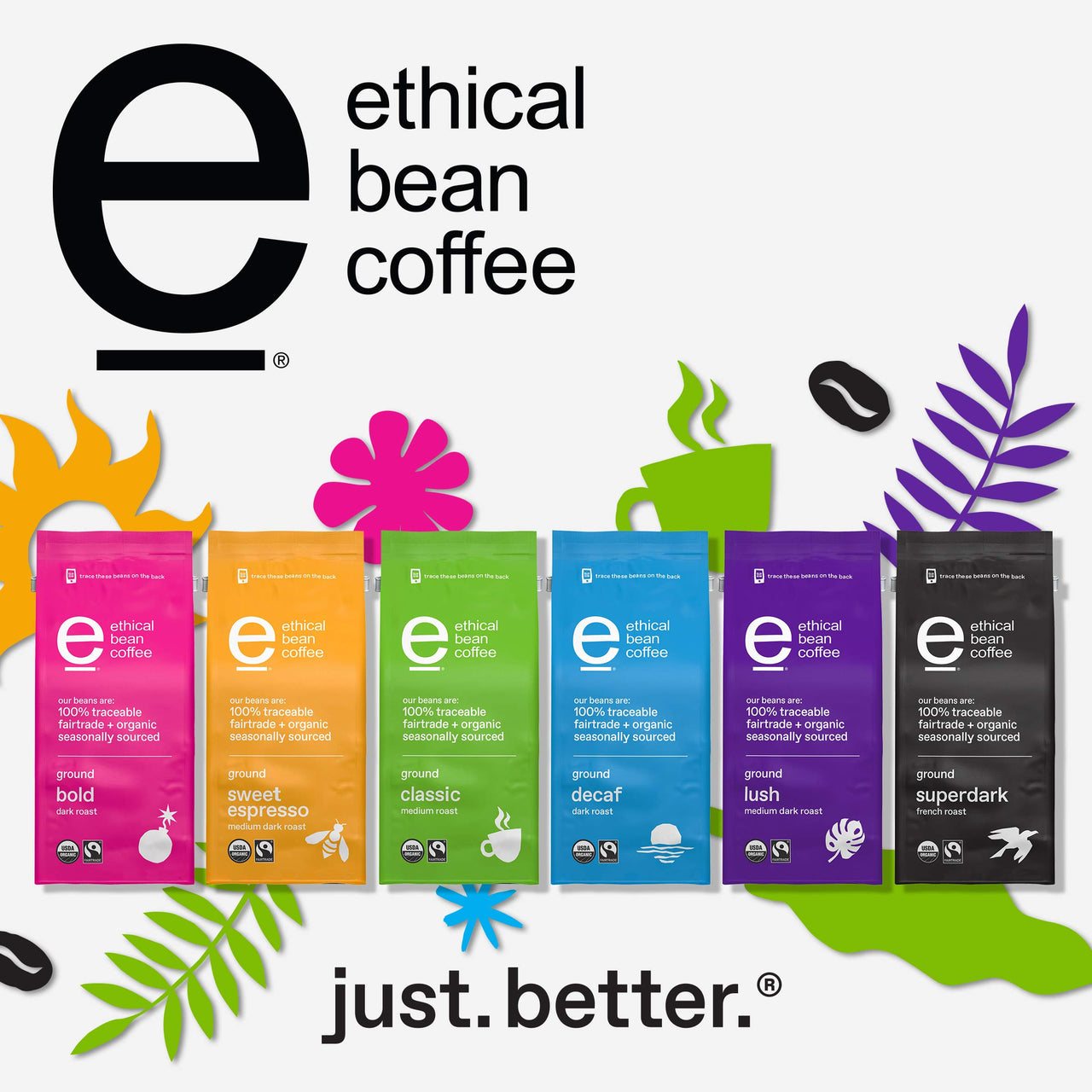 Ethical Bean Fairtrade Organic Coffee, Classic Medium Roast, Ground Coffee Beans - 100% Arabica Coffee (8 oz Bag), 0.5 Pound (Pack of 1)