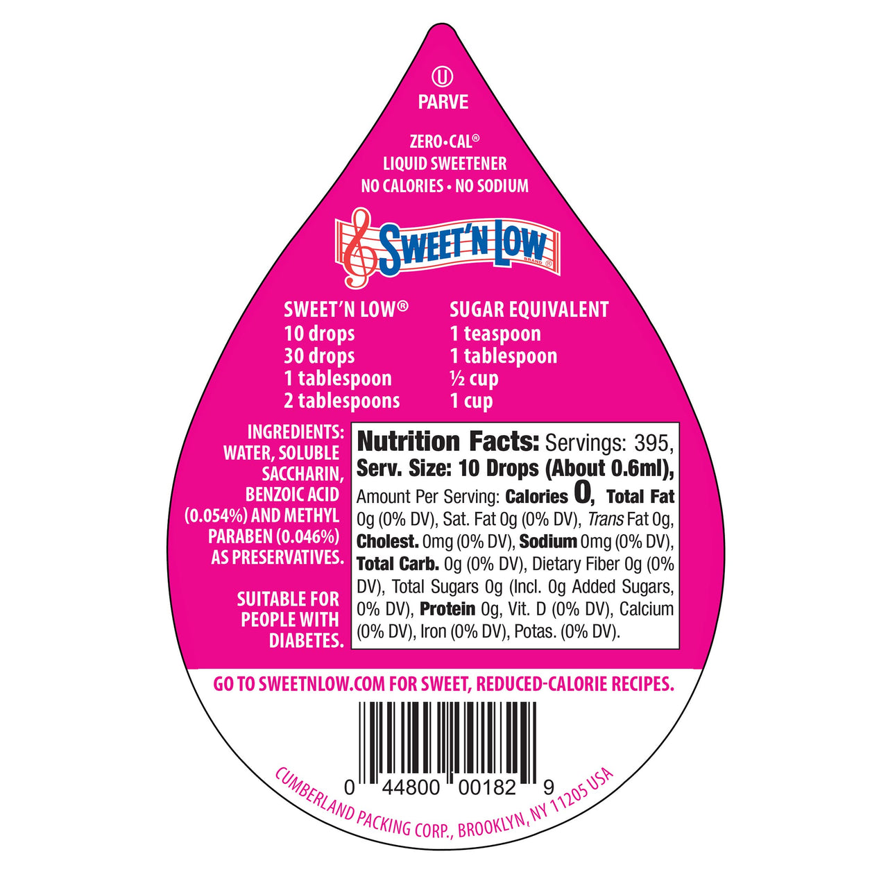 Sweet'N Low Zero Calorie, No Added Flavors or erythritol, 8-Ounce Bottle (1 Pack)