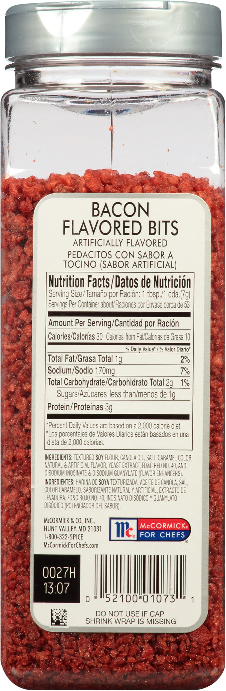 McCormick Culinary Bacon Flavored Bits, 13 oz - One 13 Ounce Container of Bacon Bits to Sprinkle on Salads, Soups, Vegetables, Breakfast Bowls and More