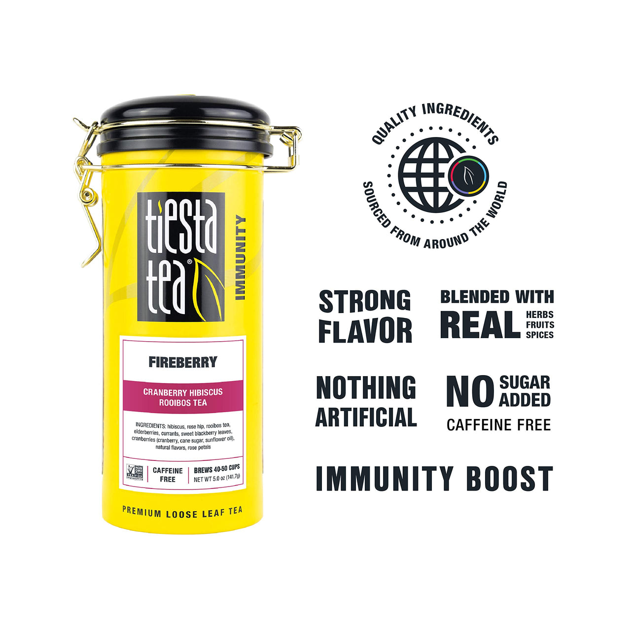 Tiesta Tea - Fireberry, Loose Leaf Cranberry Hibiscus Rooibos Tea, Non-Caffeinated, Hot & Iced Tea, 5 oz Tin - 50 Cups, Natural Flavored, Hibiscus Rooibos Tea Loose Leaf