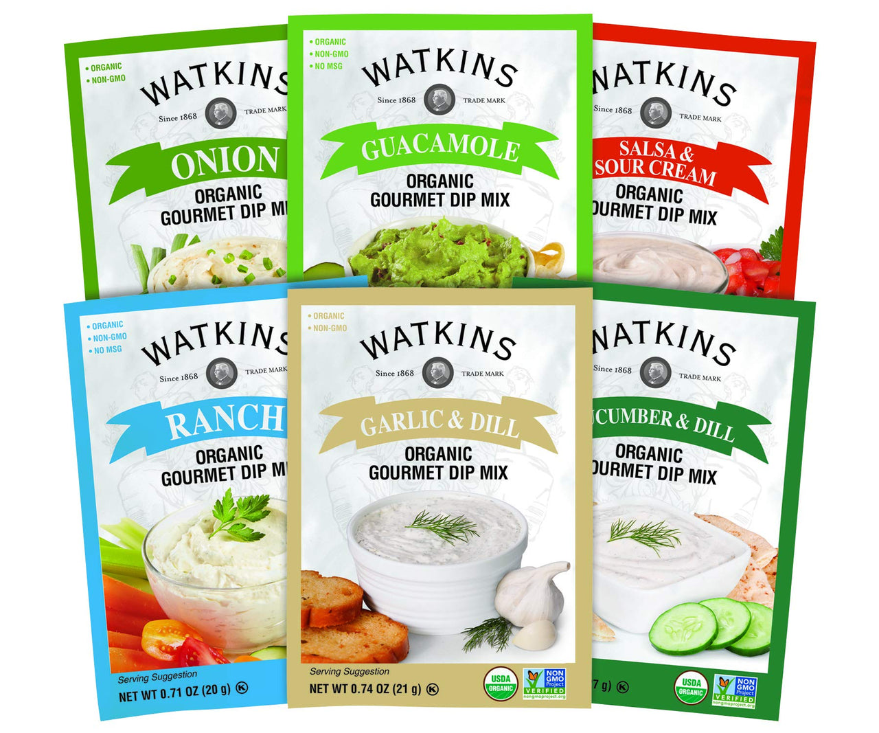 Watkins Organic Gourmet Dip Mix, Onion, 1.0 oz. Packets, 12-Pack