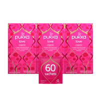 Pukka Organic Tea Bags Gift Set, Love Herbal Tea with Chamomile, Rose and Lavender, 20 Count (Pack of 3) 60 Tea Bags