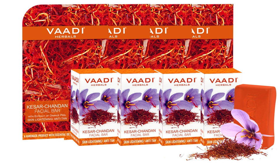 Vaadi Herbals Value Kesar Chandan Facial Bars with Extract of Orange Peel, 25gm x 4