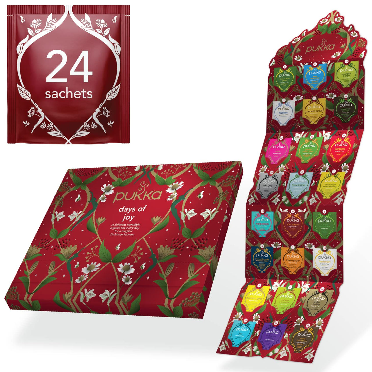 Pukka Tea Advent Calendar, Organic Herbal Tea, Perfect for Gifting, 24 Tea Bags, Red