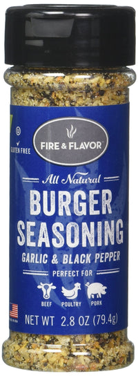 Fire & Flavor All Natural Burger Seasoning, Garlic & Black Pepper, All-Purpose, 2.8 Oz