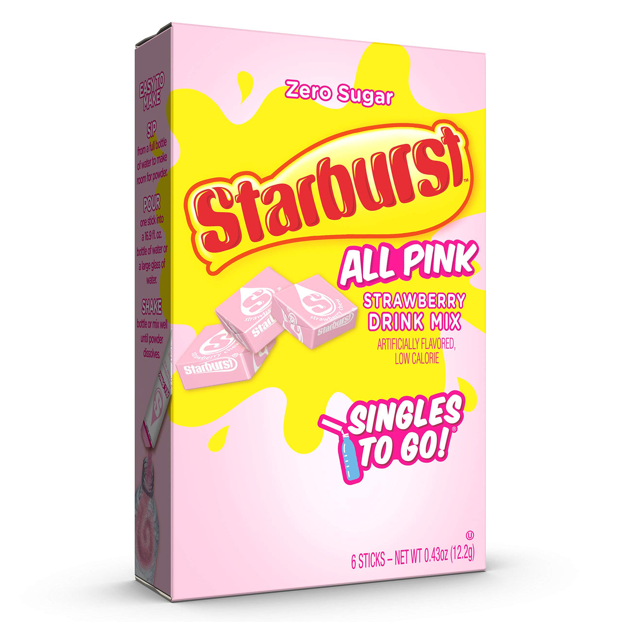 Starburst Singles To Go Powdered Drink Mix, All Pink Strawberry, 1 Box with 6 Packets - 6 Total Servings