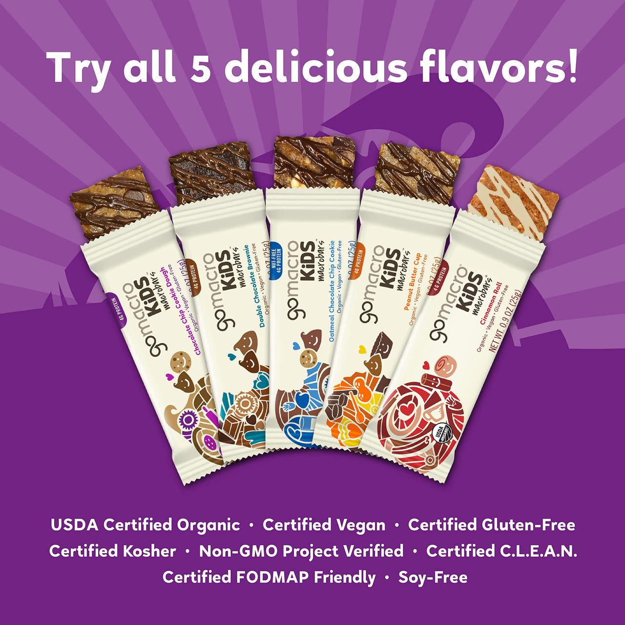 GoMacro Kids MacroBar Organic Vegan Snack Bars - Chocolate Chip Cookie Dough (0.90 Ounce Bars, 7 Count)