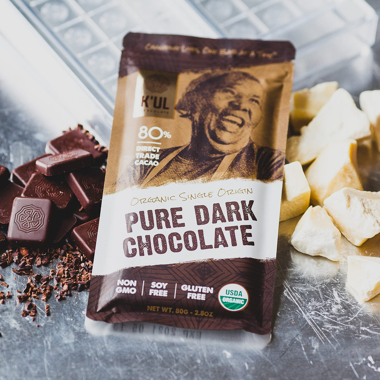 K'UL Chocolate Bars | 3 Pack Dark Chocolate 70+80% Cacao | Espresso & Cacao + Pure Dark Chocolate + Wild Ginger | Organic, Vegan Chocolate, Gluten Free, Soy Free, Non-GMO, Bean-to-Bar, Fair Trade Dark Chocolate