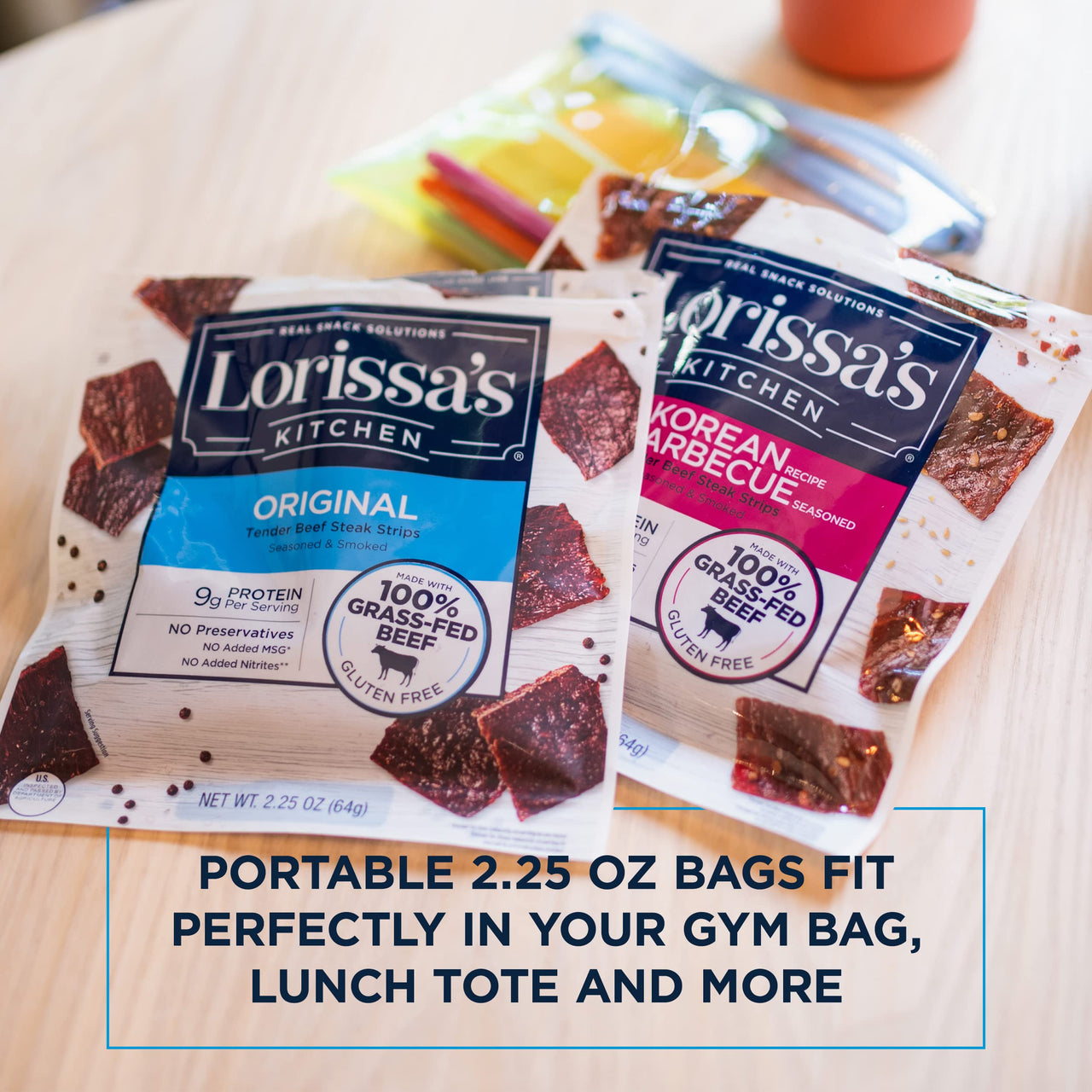 Lorissa's  Kitchen Premium Grass-Fed Steak Strips, Original, 2.25 Oz. 1 Count - No Added MSG or Nitrites, Keto Friendly Snacks & Gluten Free, More Tender Than Traditional Beef Jerky
