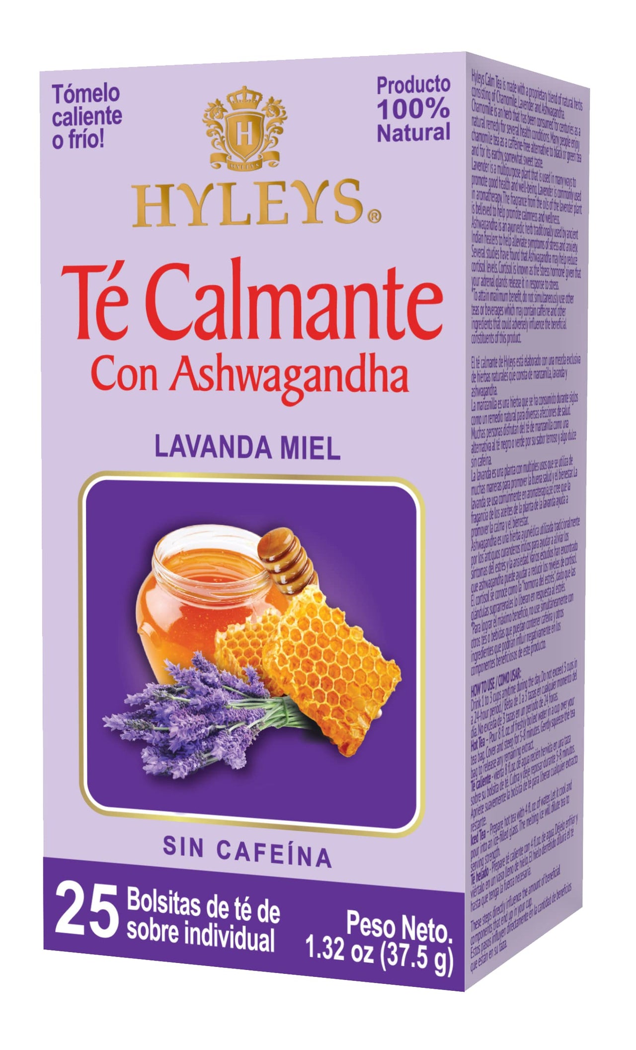 HYLEYS Tea Calm Tea with Aswagandha - Lavender & Honey Flavor - 25 Tea Bags - Caffeine Free Tea